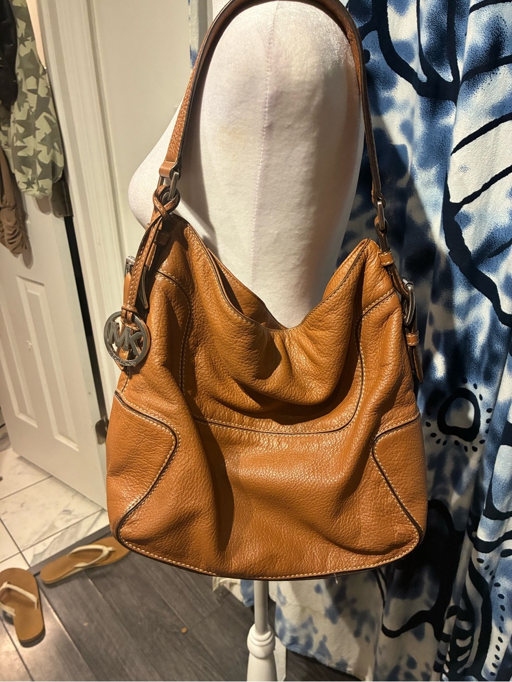 Michael Kors Cognac Pebbled Leather Hobo Shoulder Bag